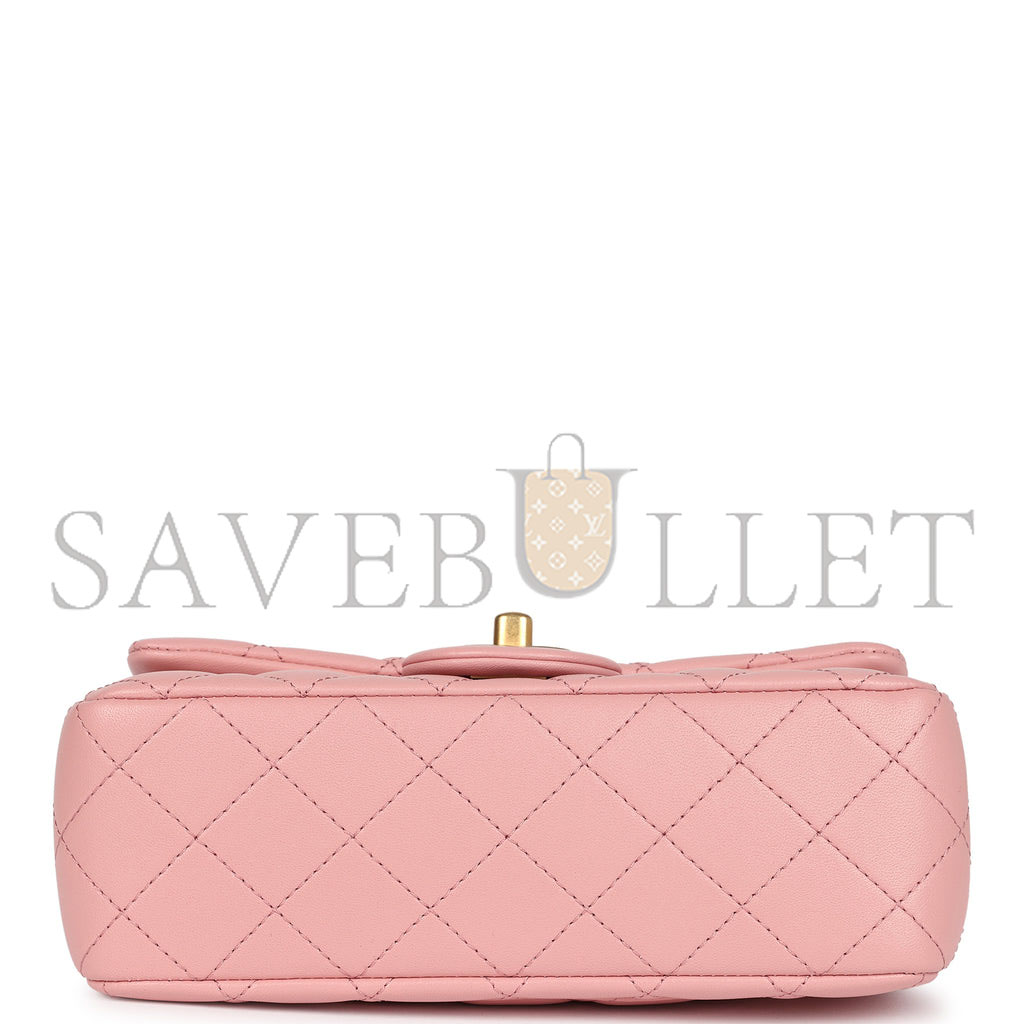 Ch*el master large mini pearl embossed rectangular flap dark pink lambskin brushed gold hardware (20*13*7cm)